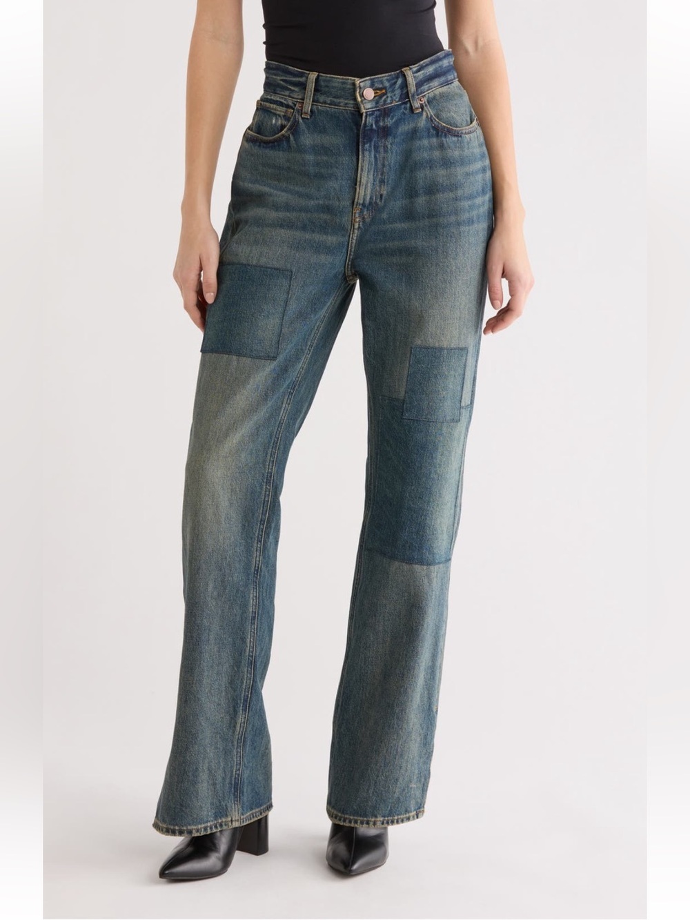 Good American The Khloe High Waist Patch Debim Straight Leg Soze 10/30 Jeans NWT